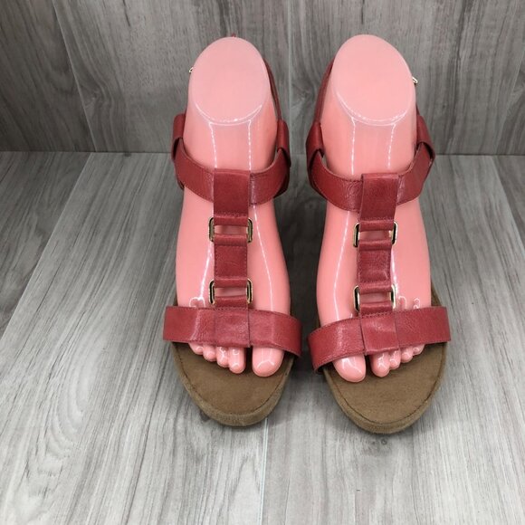 Aerosoles A2 Wedge Sandals 8M Plush Nite Dull Matte Red Buckle Strap Shoes - Picture 6 of 11